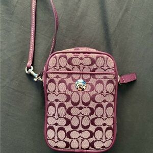Coach Burgundy Wristlet with Signature Pattern
